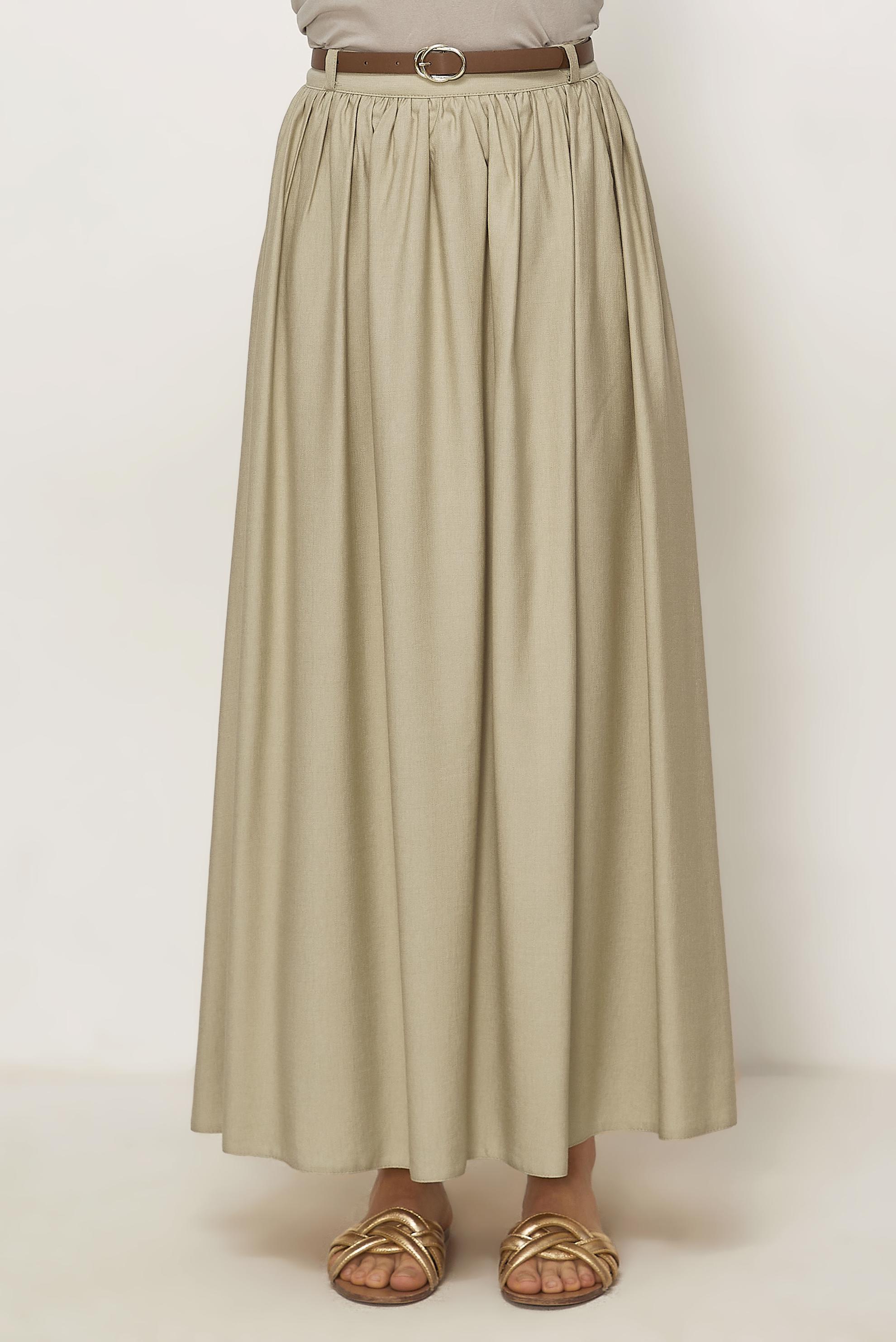 Hijab clothing BEIGE BELTED LINEN EFFECT SKIRT 60767