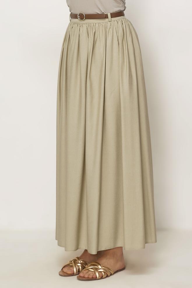 Hijab clothing BEIGE BELTED LINEN EFFECT SKIRT 60767 - ALVİNA