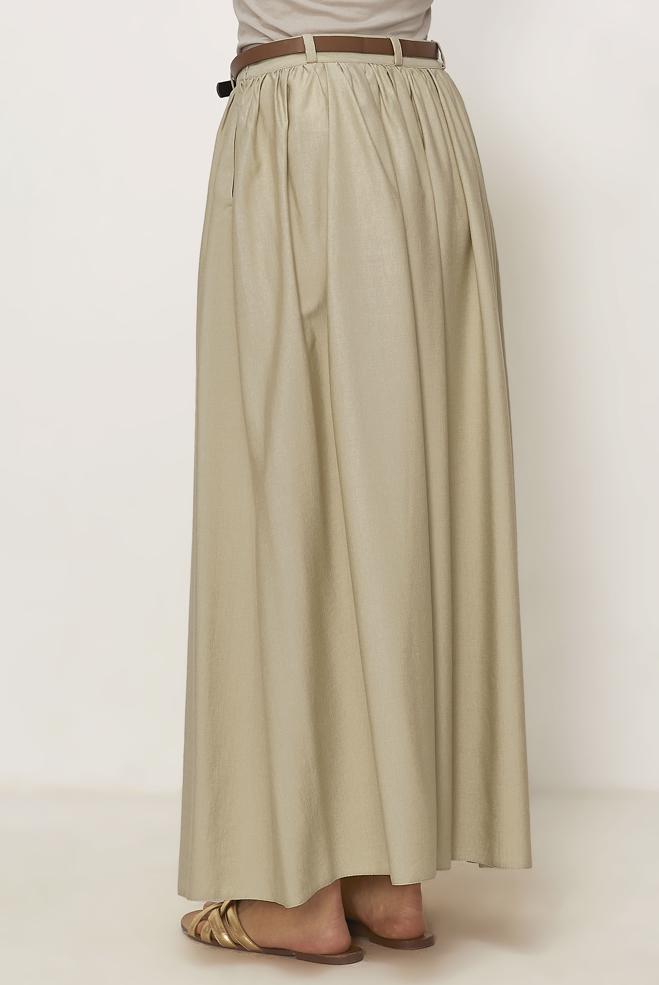 Hijab clothing BEIGE BELTED LINEN EFFECT SKIRT 60767 - ALVİNA