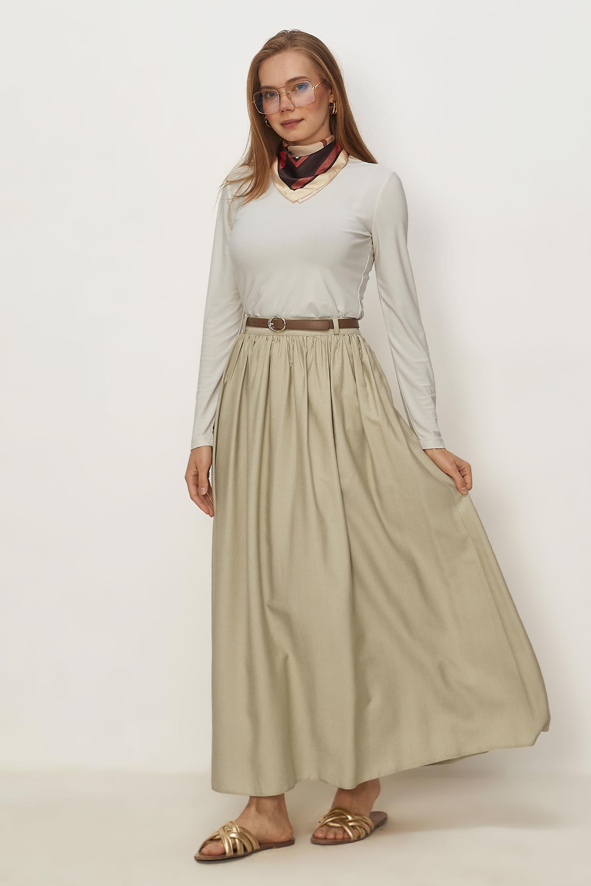 Hijab clothing BEIGE BELTED LINEN EFFECT SKIRT 60767