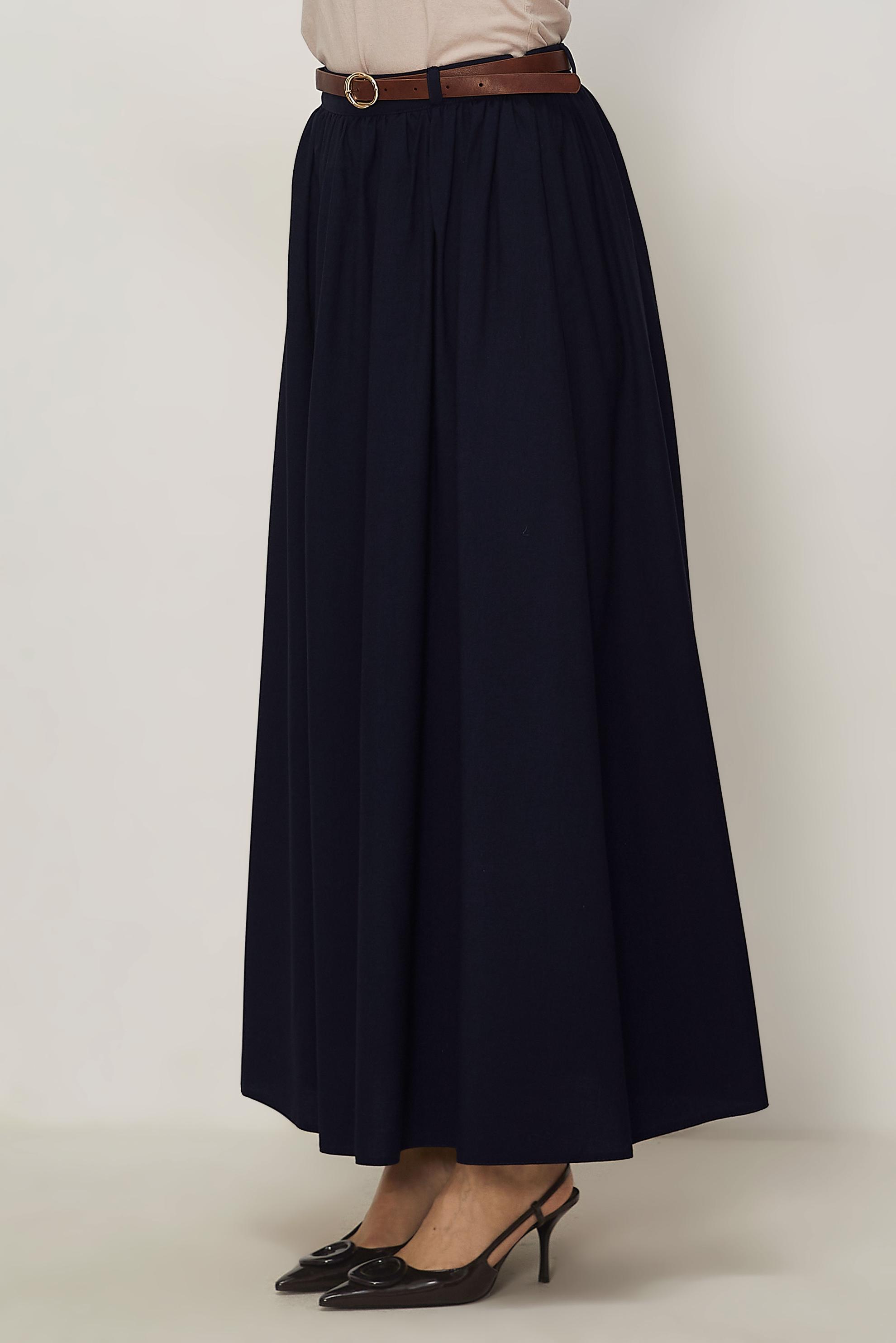 Hijab clothing NAVY BLUE BELTED LINEN EFFECT SKIRT 60767