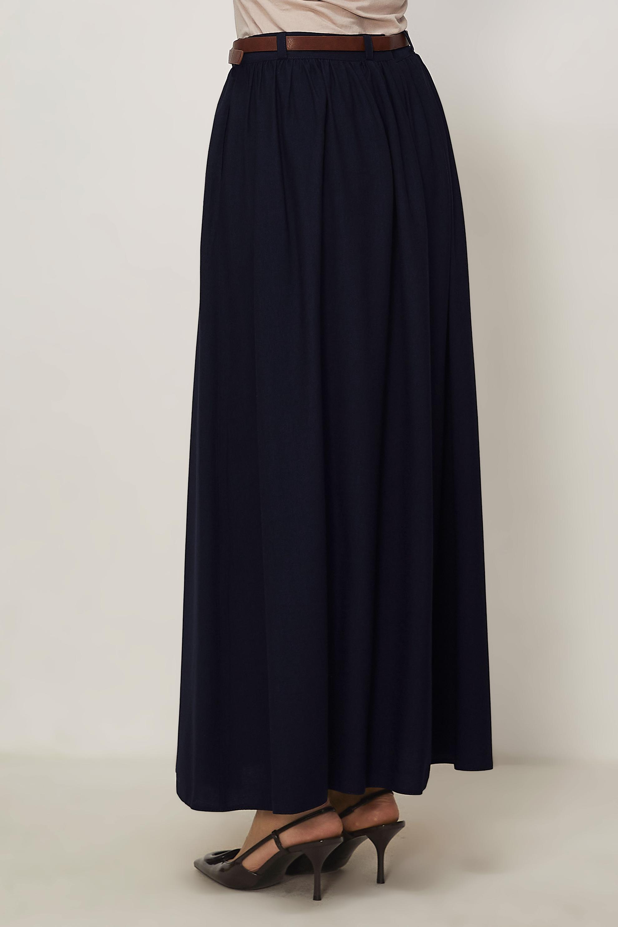 Hijab clothing NAVY BLUE BELTED LINEN EFFECT SKIRT 60767