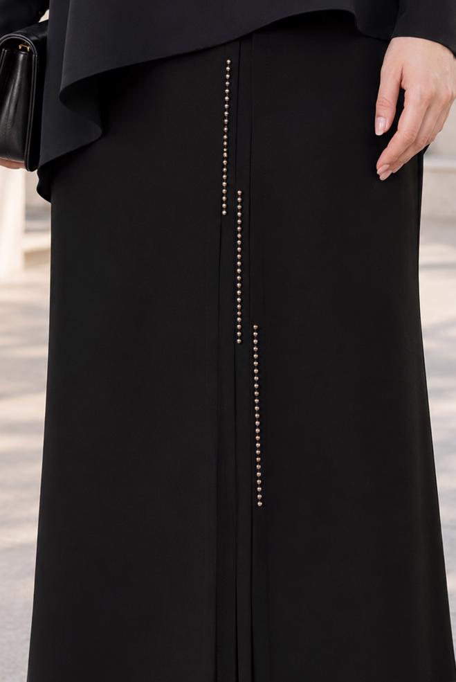 Vêtements hijab NOIR JUPE EN CRÊPE BRODÉE DE PERLES 60771 - ALVİNA