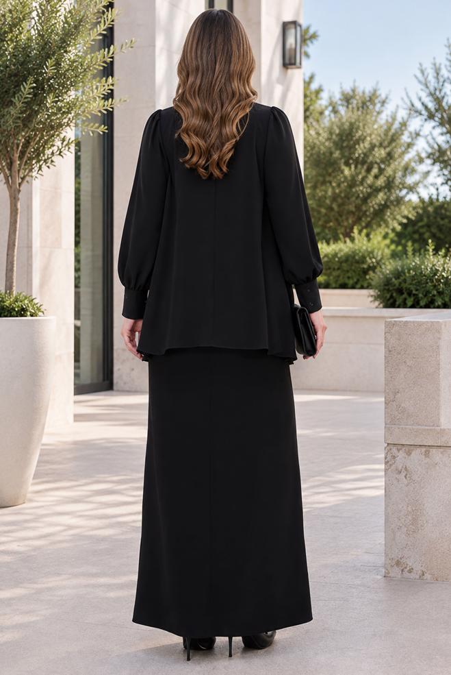 Vêtements hijab NOIR JUPE EN CRÊPE BRODÉE DE PERLES 60771 - ALVİNA