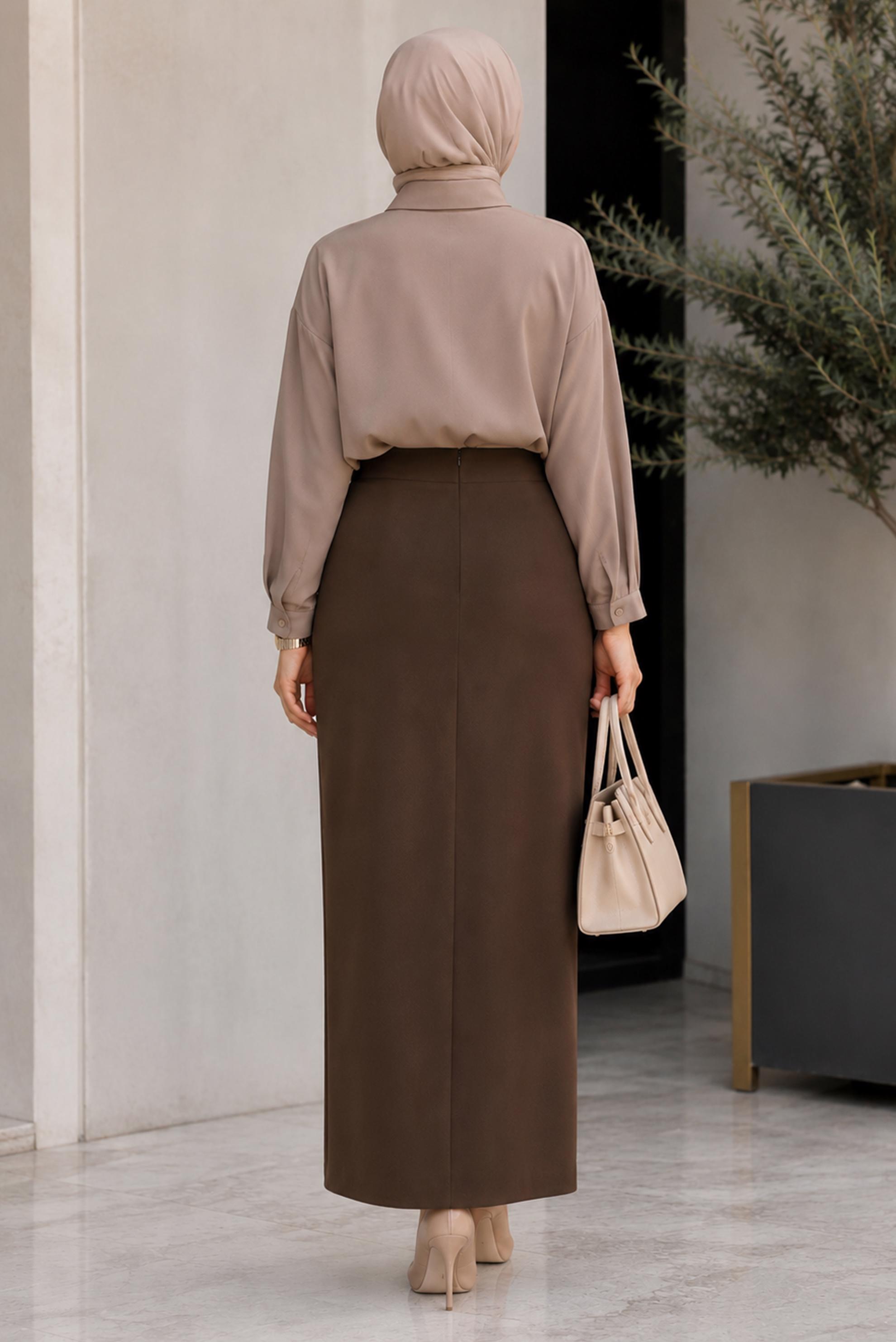 Vêtements hijab BRUN JUPE EN CRÊPE BRODÉE DE PERLES 60771