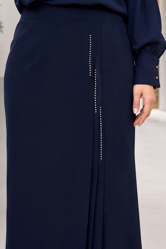 Vêtements hijab BLEU MARINE JUPE EN CRÊPE BRODÉE DE PERLES 60771 - ALVİNA