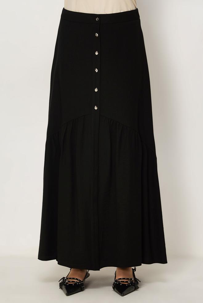 Vêtements hijab NOIR JUPE EFFET LIN 60778 - ALVİNA