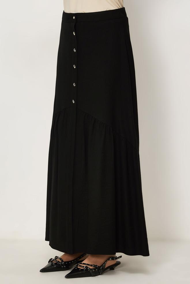 Vêtements hijab NOIR JUPE EFFET LIN 60778 - ALVİNA