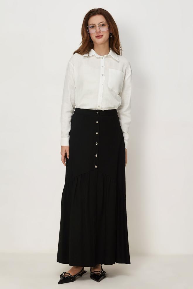 Vêtements hijab NOIR JUPE EFFET LIN 60778 - ALVİNA
