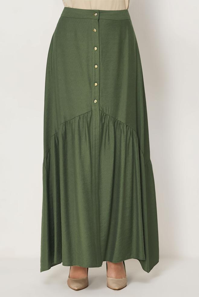 Vêtements hijab KAKI JUPE EFFET LIN 60778 - ALVİNA