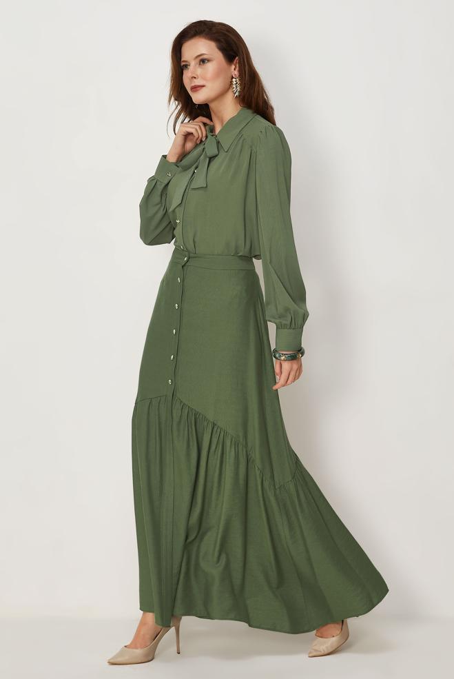 Vêtements hijab KAKI JUPE EFFET LIN 60778 - ALVİNA
