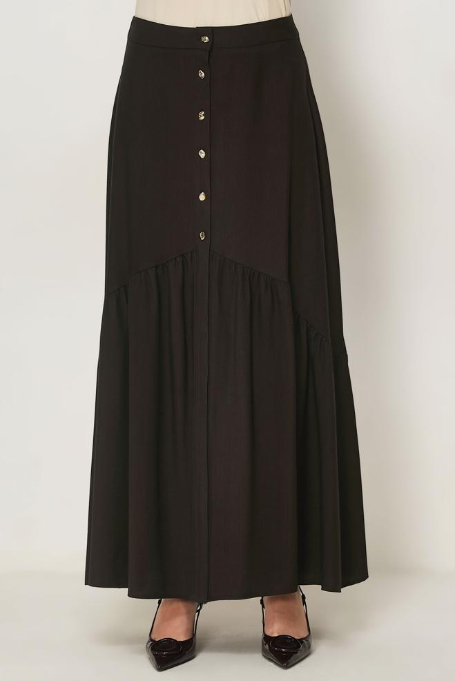 Vêtements hijab BRUN JUPE EFFET LIN 60778 - ALVİNA