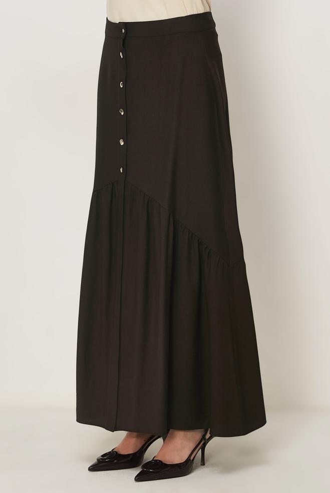 Vêtements hijab BRUN JUPE EFFET LIN 60778 - ALVİNA