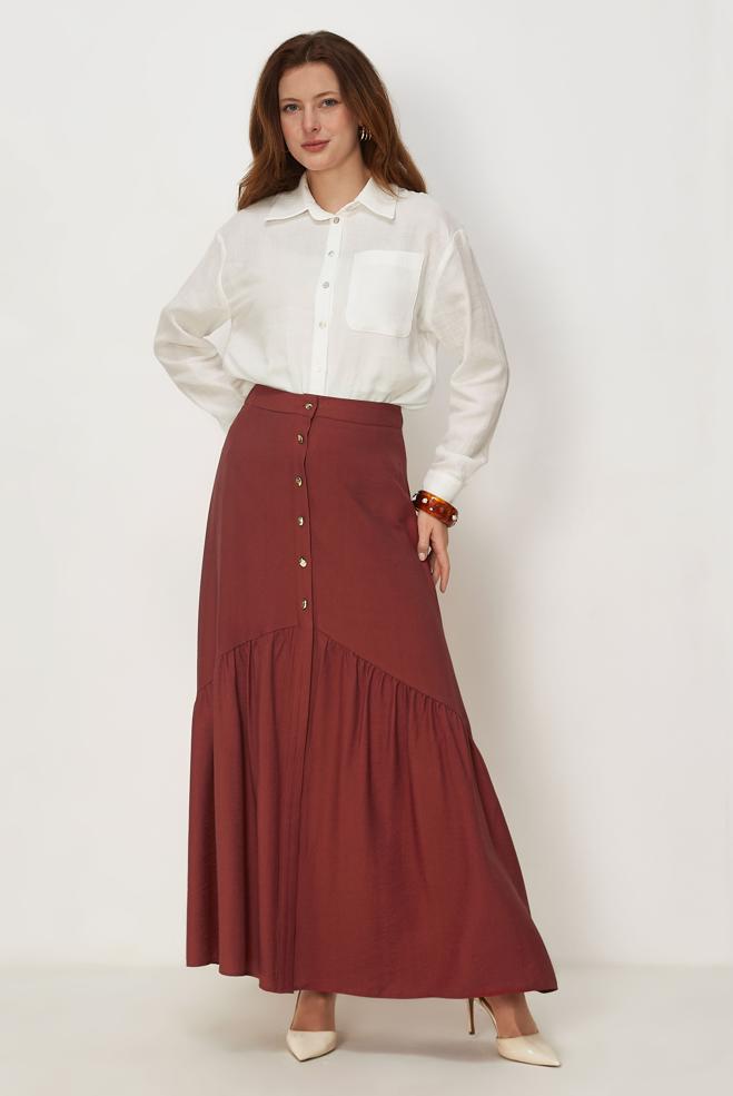 Vêtements hijab ORANGE JUPE EFFET LIN 60778 - ALVİNA