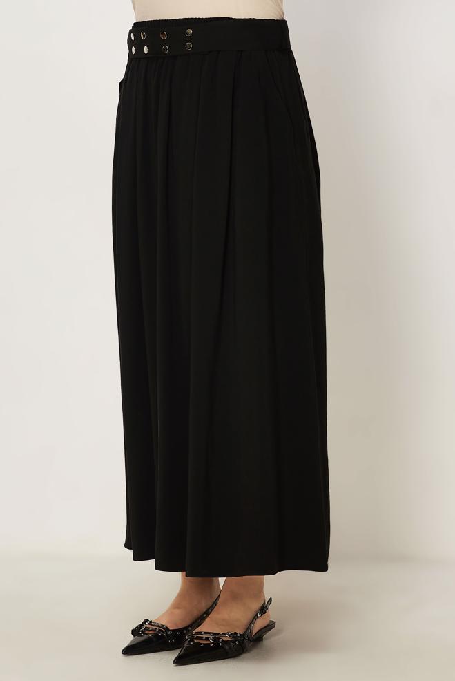 Vêtements hijab NOIR JUPE CEINTURÉE 60779 - ALVİNA