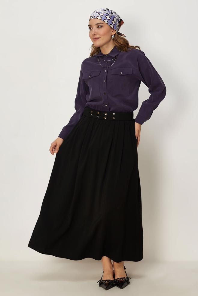 Vêtements hijab NOIR JUPE CEINTURÉE 60779 - ALVİNA