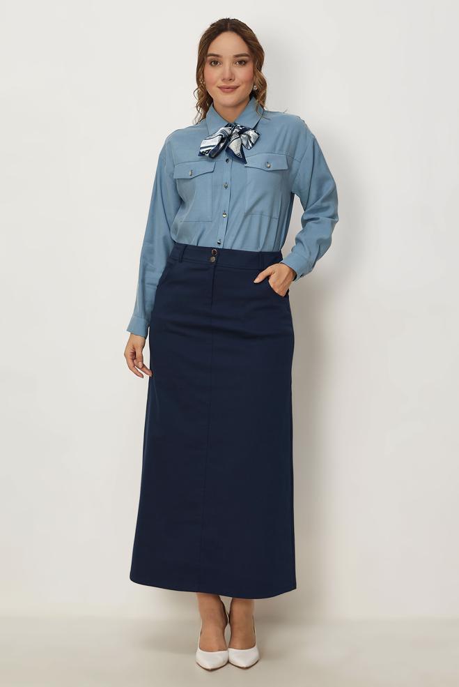 Vêtements hijab BLEU MARINE JUPE COUPE DROITE 60781 - ALVİNA