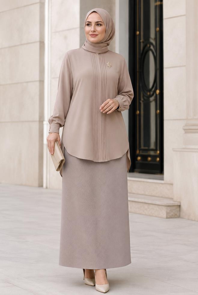 Vêtements hijab BRUN JUPE GRANDE TAILLE 60783 - ALVİNA