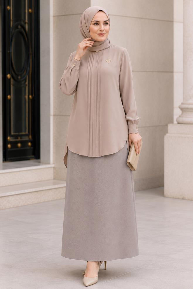 Vêtements hijab BRUN JUPE GRANDE TAILLE 60783 - ALVİNA