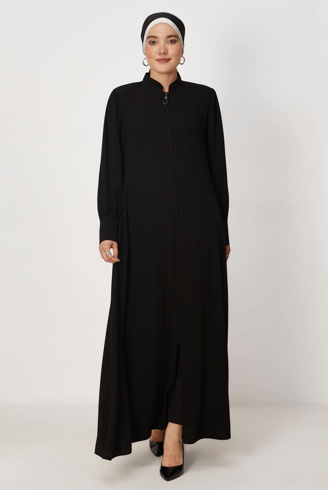Hijab-Kleidung SCHWARZ ABAYA MIT REIßVERSCHLUSS 80154 - ALVİNA