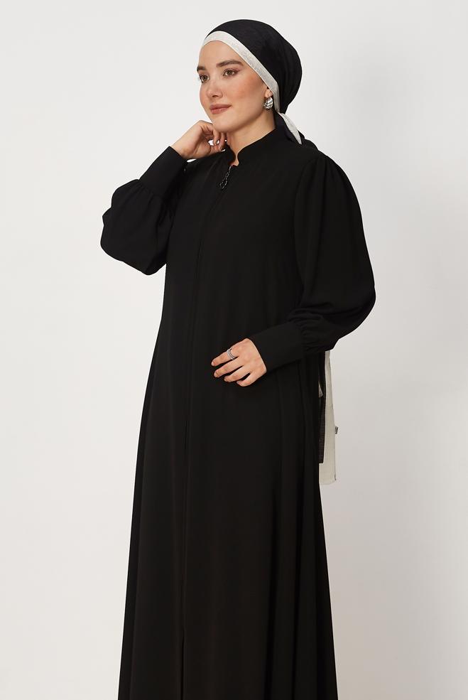 Hijab-Kleidung SCHWARZ ABAYA MIT REIßVERSCHLUSS 80154 - ALVİNA