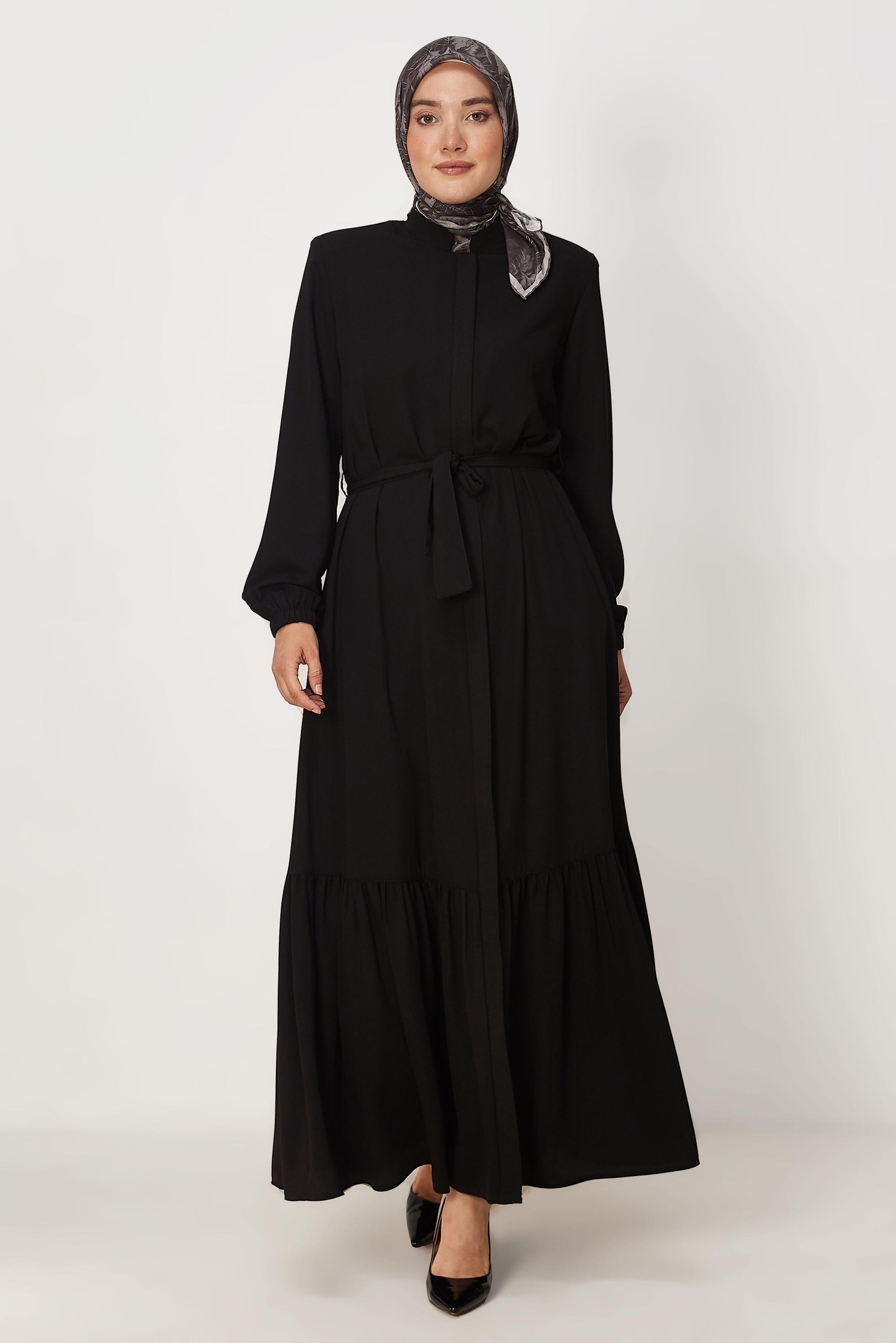 Hijab-Kleidung SCHWARZ ABAYA MIT GÜRTEL 80159