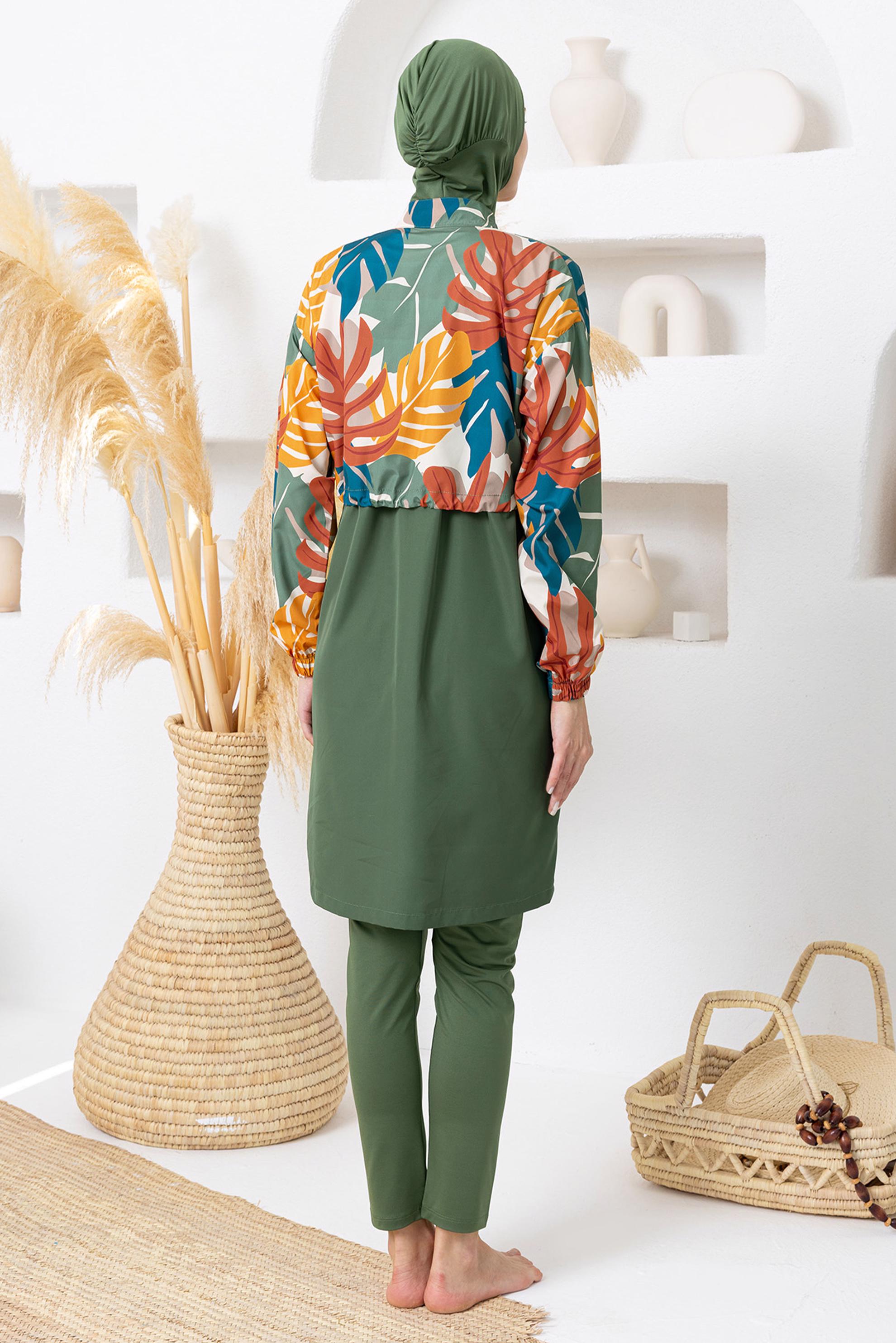 Tesettür giyim HAKİ DESENLİ TESETTTÜR MAYO 2411