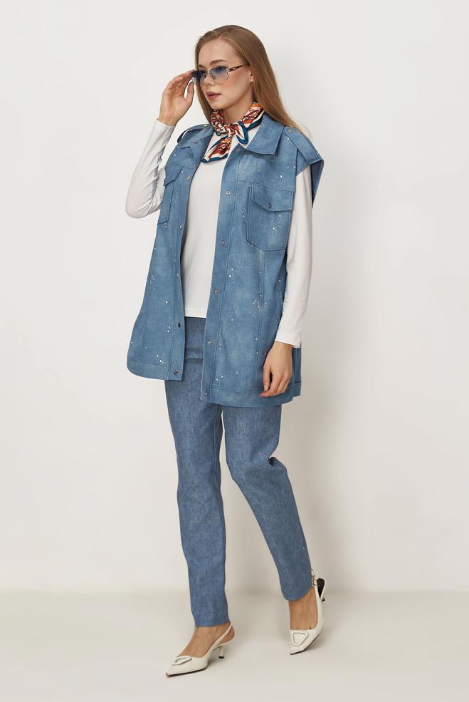 Hijab-Kleidung BLAU HOSE IM DENIM-LOOK 70964 - ALVİNA