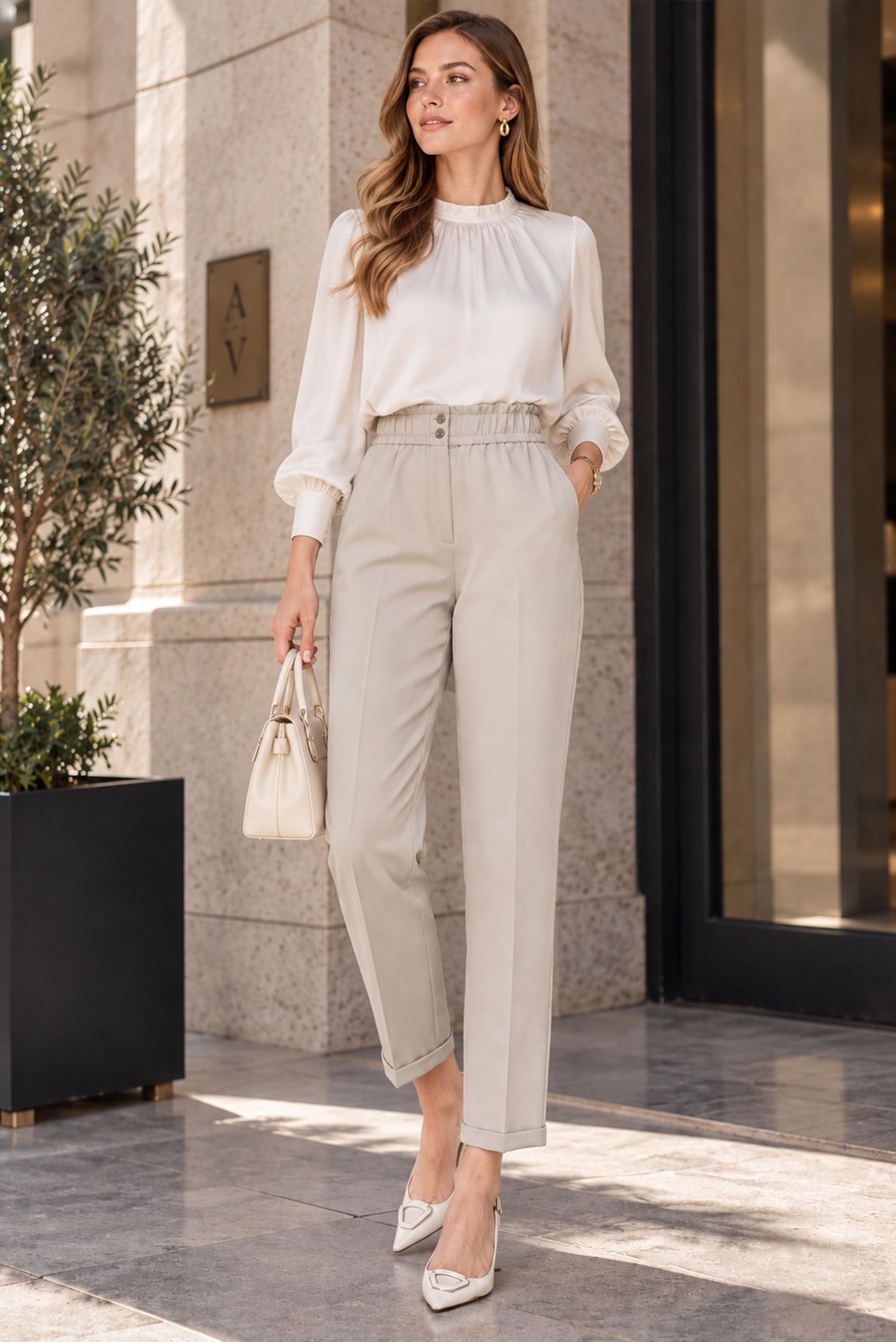 Tesettür giyim KAHVE BELİ LASTİKLİ PANTOLON 70894