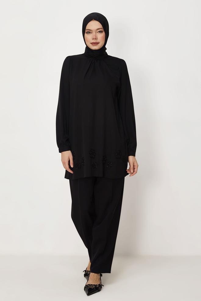 Hijab-Kleidung SCHWARZ KAROTTENHOSE 70895 - ALVİNA