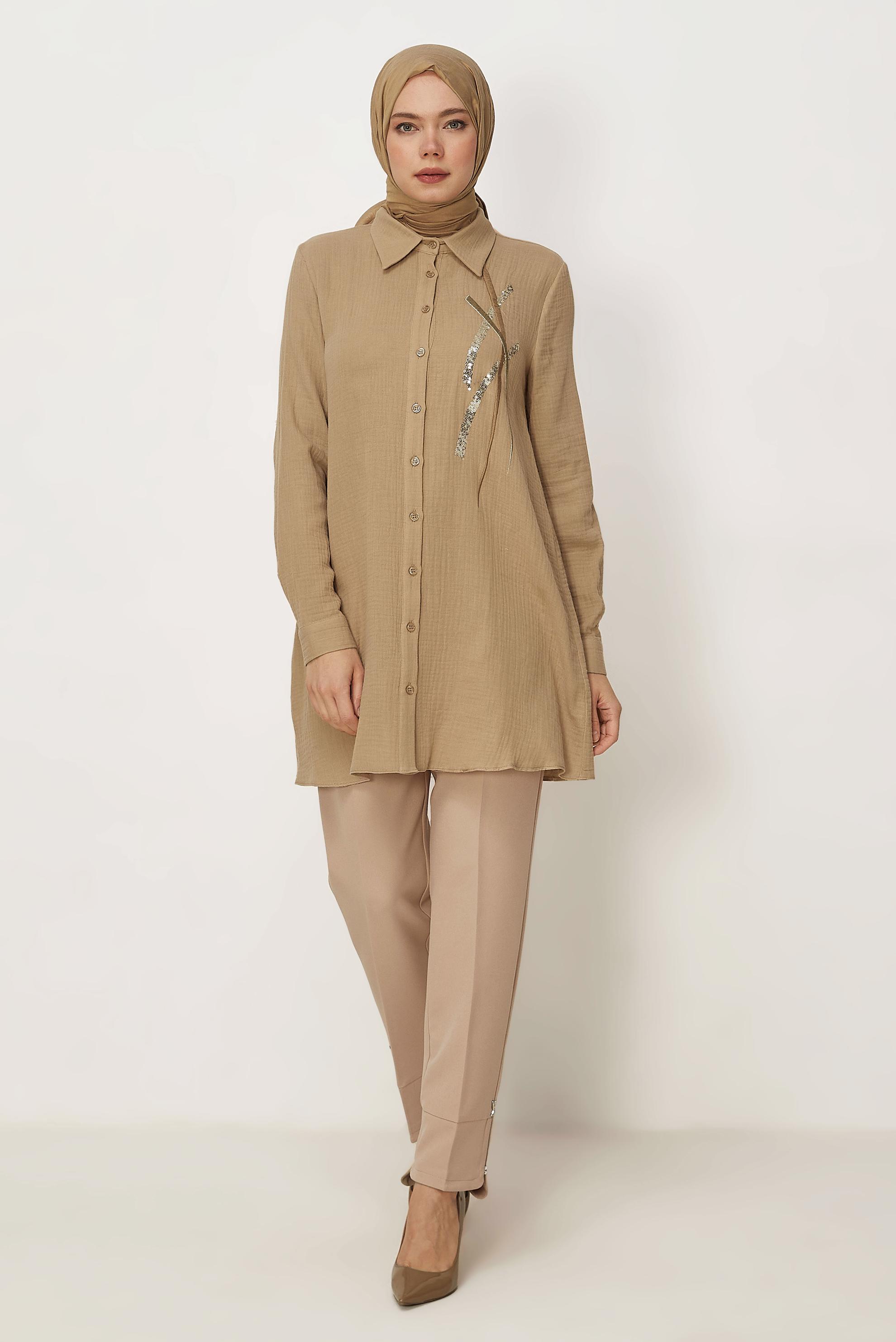Hijab-Kleidung BEIGE HOSE MIT REIßVERSCHLUSS 70939