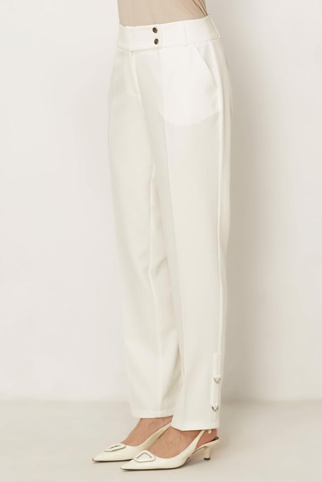 Hijab-Kleidung WEISS GERADE GESCHNITTENE HOSE 70942 - ALVİNA