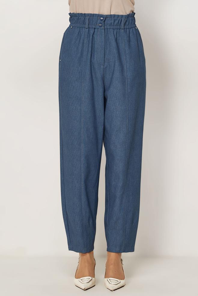 Hijab clothing BLUE ELASTIC WAIST CARROT-CUT PANTS 70960 - ALVİNA
