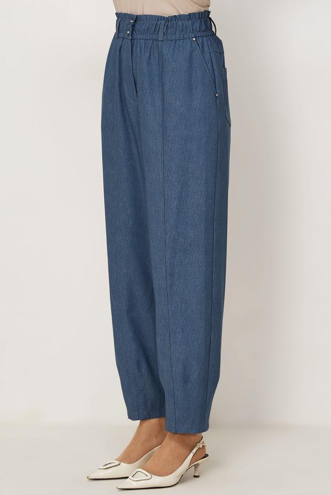 Hijab clothing BLUE ELASTIC WAIST CARROT-CUT PANTS 70960 - ALVİNA