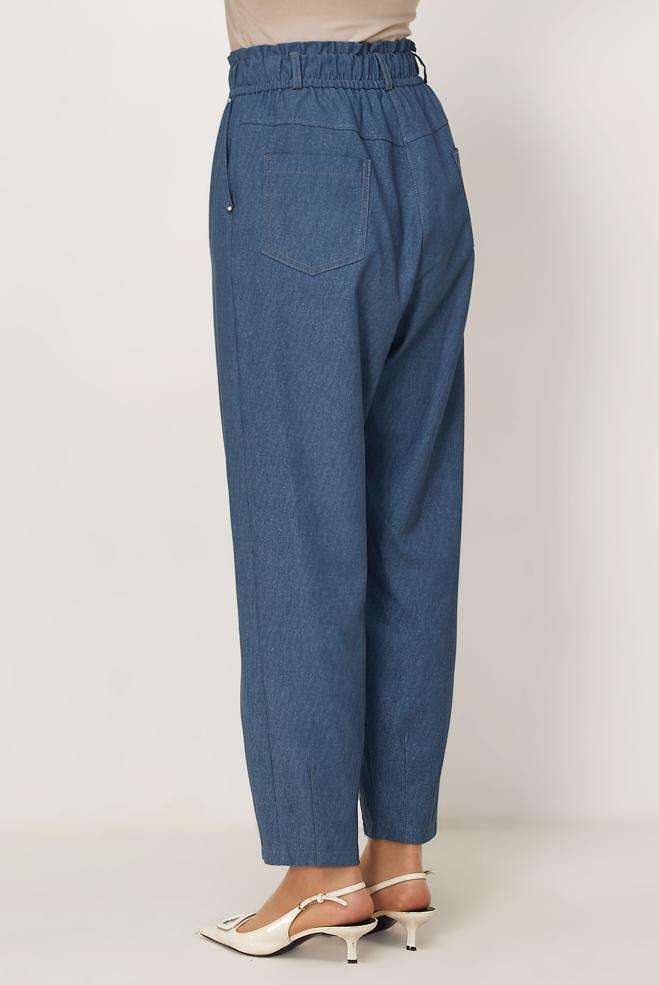 Hijab clothing BLUE ELASTIC WAIST CARROT-CUT PANTS 70960 - ALVİNA