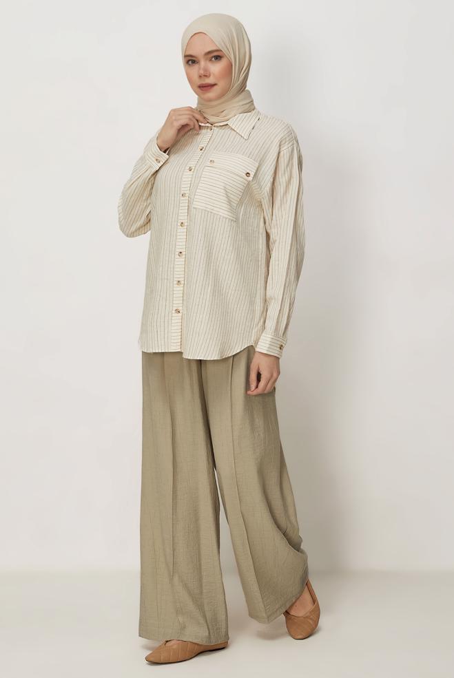 Hijab-Kleidung BEIGE HOSE MIT WEITEM BEIN 70961 - ALVİNA