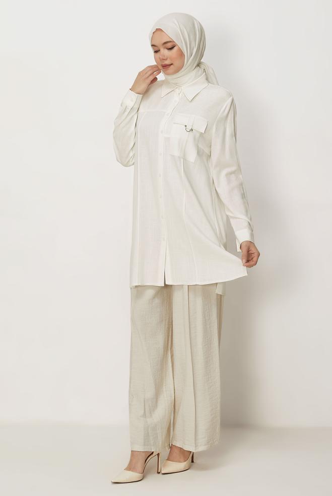 Hijab-Kleidung BEIGE HOSE MIT WEITEM BEIN 70961 - ALVİNA