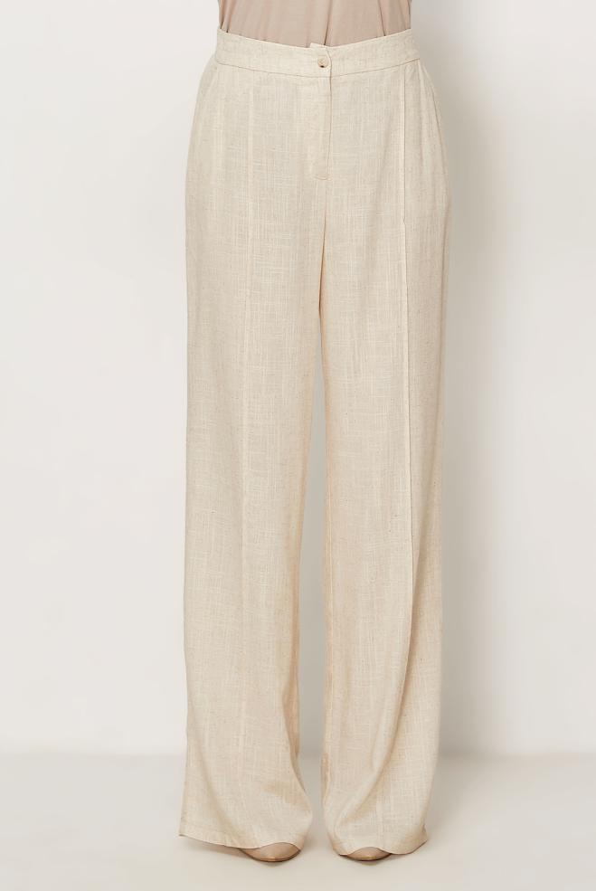 Hijab clothing BEIGE WIDE LEG LINEN PANTS 70967 - ALVİNA
