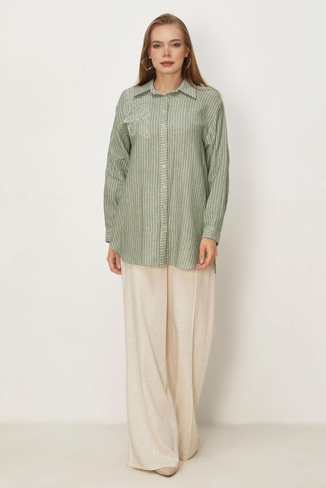 Hijab clothing BEIGE WIDE LEG LINEN PANTS 70967 - ALVİNA