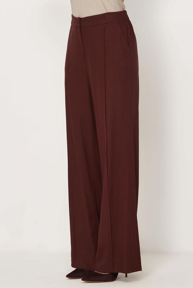 Hijab-Kleidung BEIGE LEINENHOSE MIT WEITEM BEIN 70967 - ALVİNA