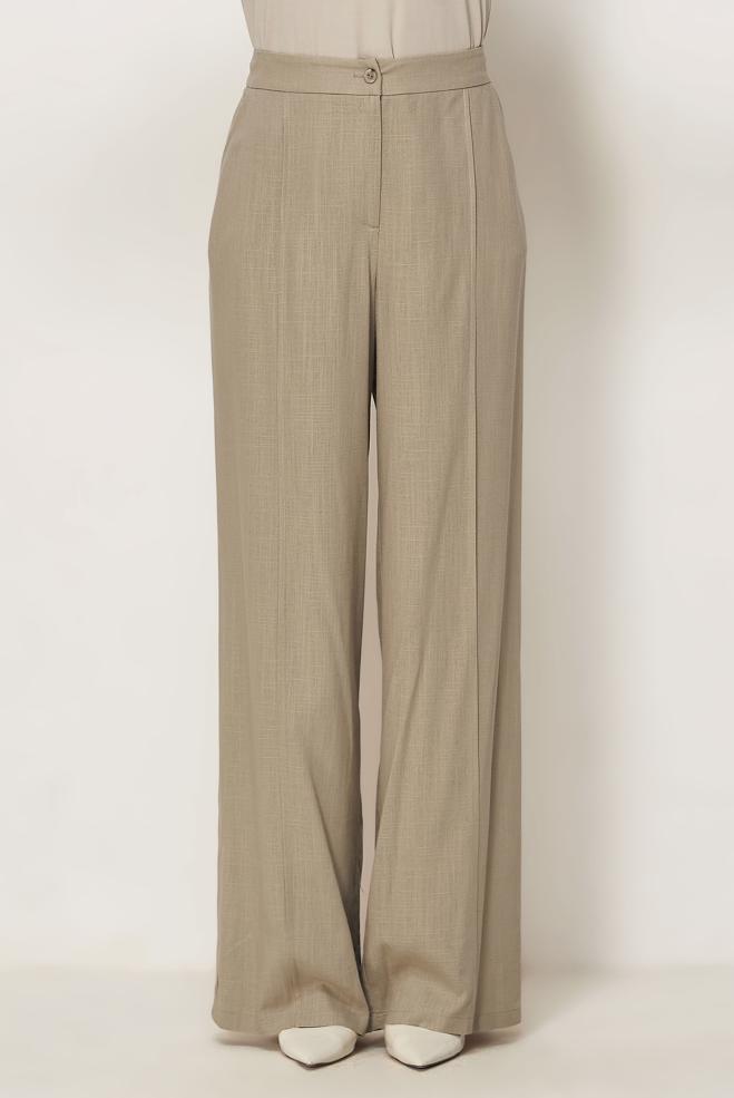 Hijab-Kleidung BEIGE LEINENHOSE MIT WEITEM BEIN 70967 - ALVİNA