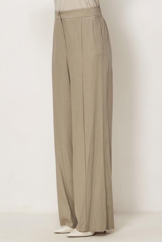 Hijab-Kleidung BEIGE LEINENHOSE MIT WEITEM BEIN 70967 - ALVİNA