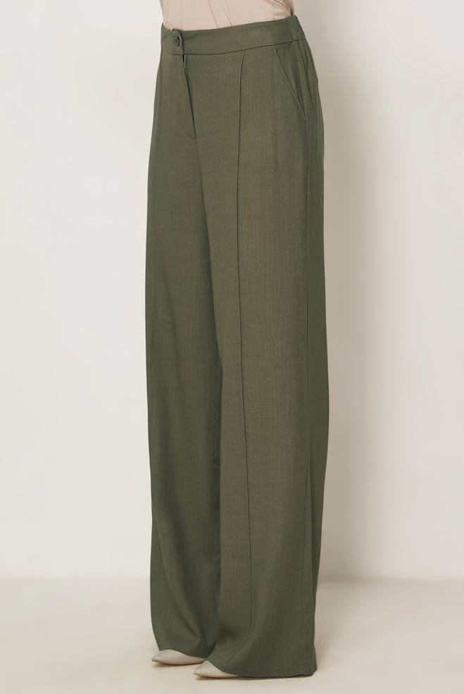 Hijab-Kleidung KHAKI LEINENHOSE MIT WEITEM BEIN 70967 - ALVİNA