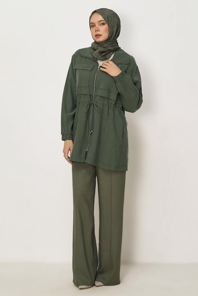 Hijab-Kleidung KHAKI LEINENHOSE MIT WEITEM BEIN 70967 - ALVİNA