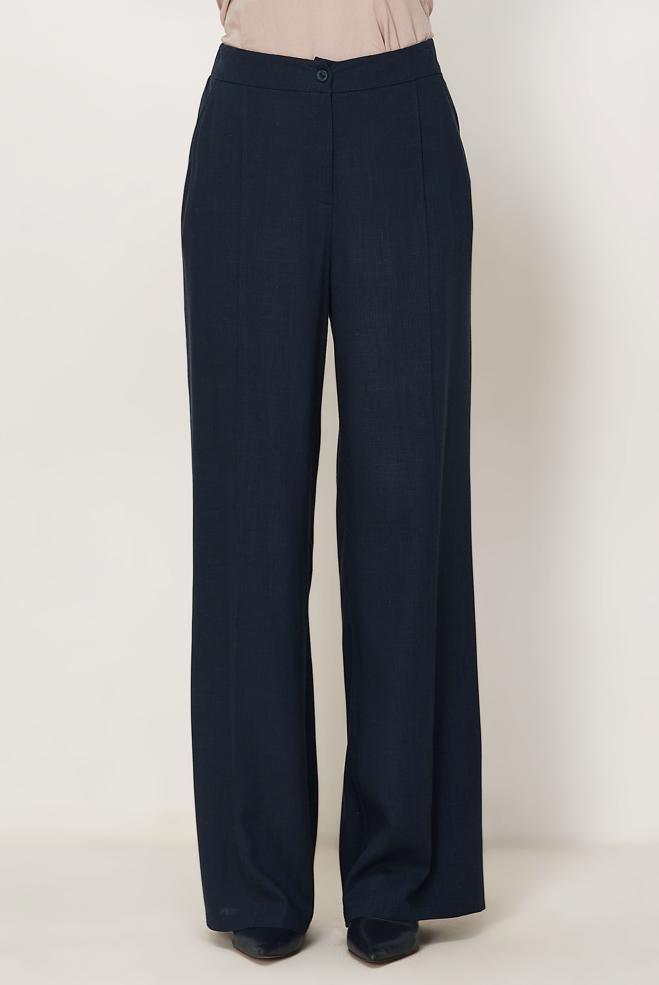 Hijab clothing NAVY BLUE WIDE LEG LINEN PANTS 70967 - ALVİNA