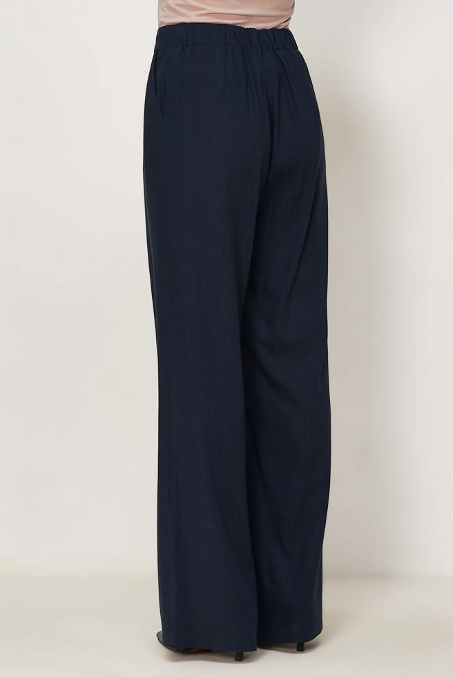 Hijab clothing NAVY BLUE WIDE LEG LINEN PANTS 70967 - ALVİNA
