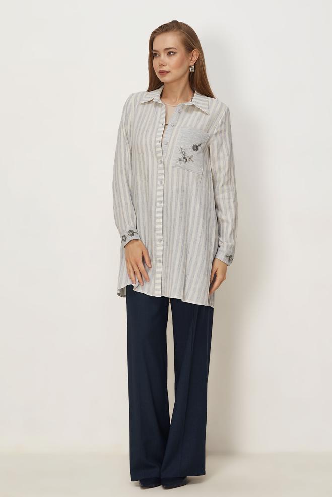 Hijab clothing NAVY BLUE WIDE LEG LINEN PANTS 70967 - ALVİNA