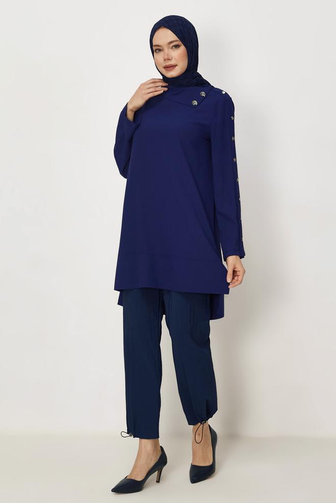 Hijab-Kleidung NAVY BLAU FALLSCHIRMHOSE 70971 - ALVİNA