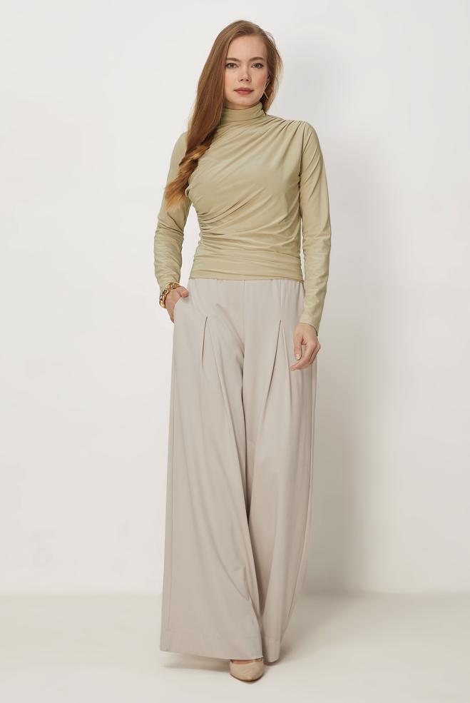 Hijab-Kleidung BEIGE BUNDFALTENHOSE 70972 - ALVİNA