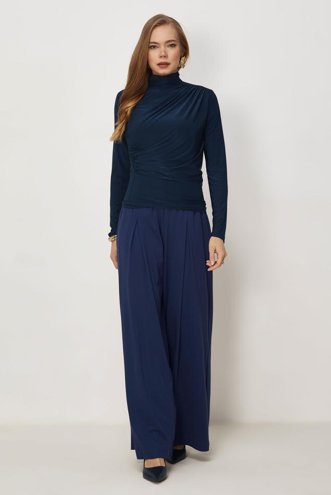 Hijab-Kleidung NAVY BLAU BUNDFALTENHOSE 70972 - ALVİNA